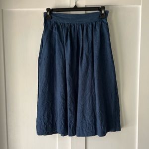 LINENFOX “Laura” A-Line Midi Skirt, Navy